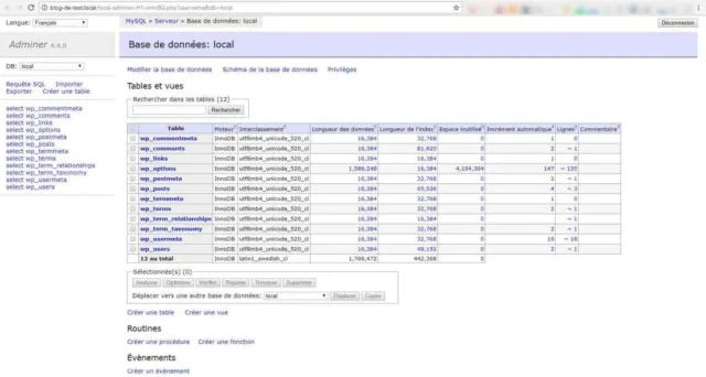 Gestion de la base de données avec Adminer