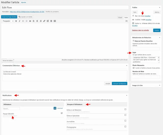Interface d'édition, avec Edit Flow