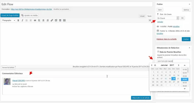 Interface d'édition, avec Edit Flow