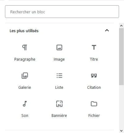 Blocs Gutenberg - vue par défaut