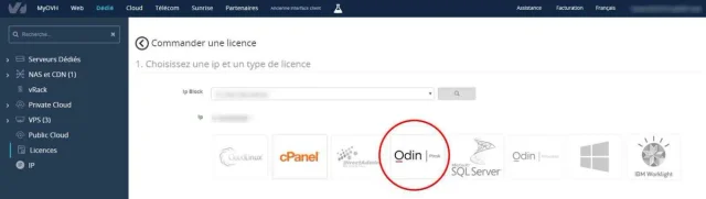 Sélection de la licence Plesk