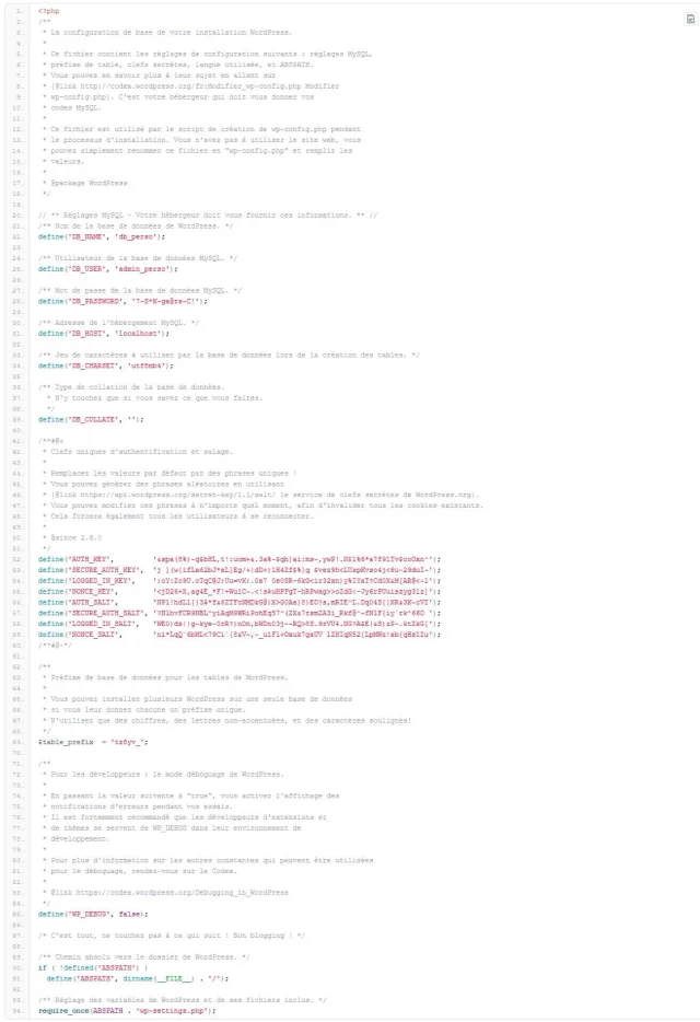 fichier wp\_config.php