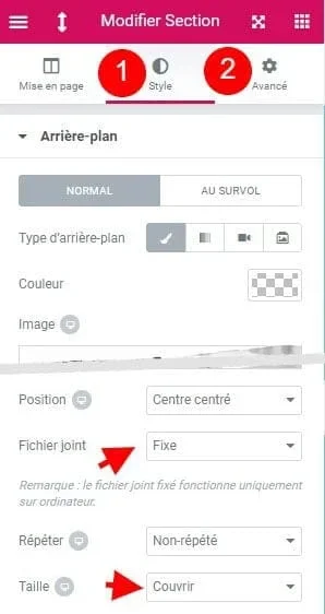 Effet parallaxe elementor