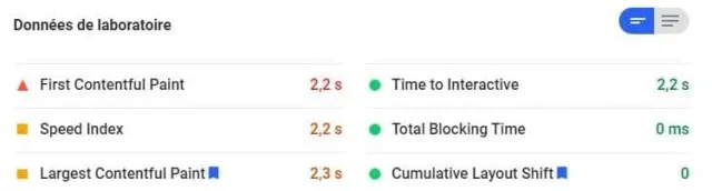 Elementor Pro - détail PageSpeed Insights