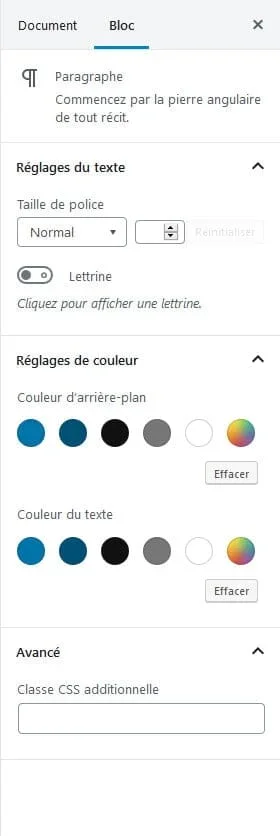 Barre contextuelle - Onglet Bloc