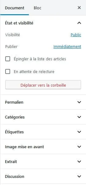 Barre latérale - Onglet Document