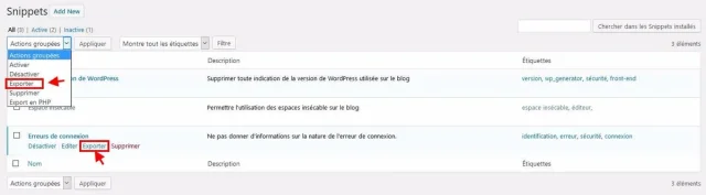 Exporter des bouts de code