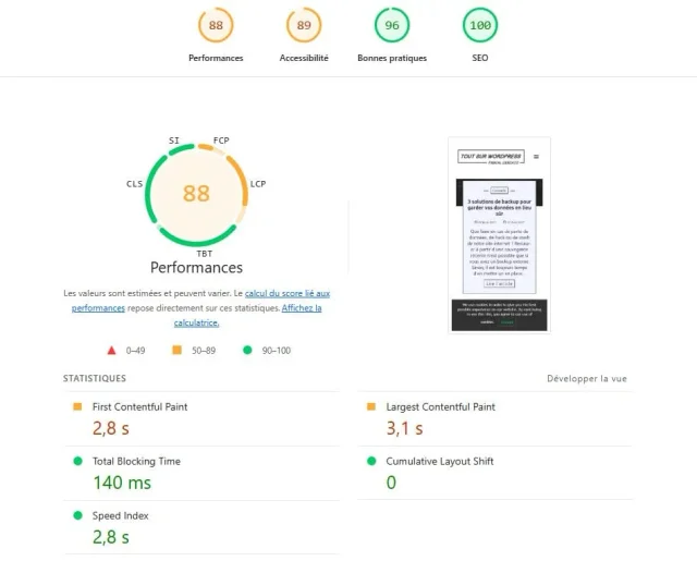 Performances lighthouse en PWA