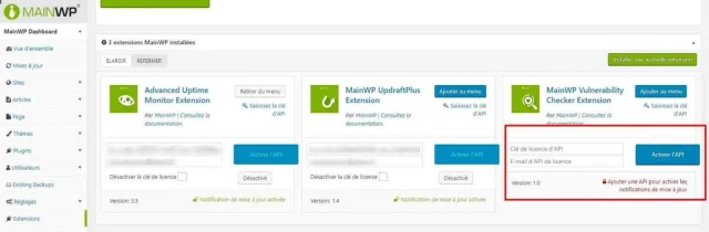 Activer une extension MainWP