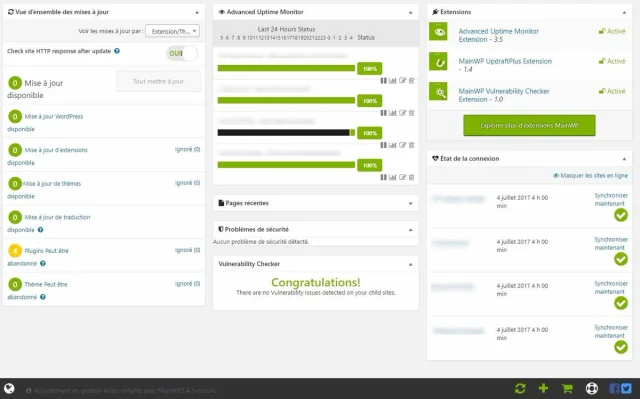 Tableau de bord MainWP