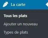 menu d'un type d'article personnalisé