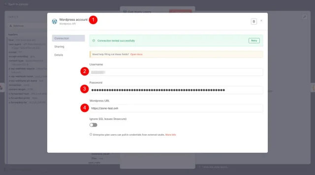 n8n - configuration d'un compte WordPress