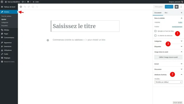 Interface d'édition d'un article