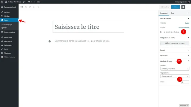 Interface d'édition d'une page
