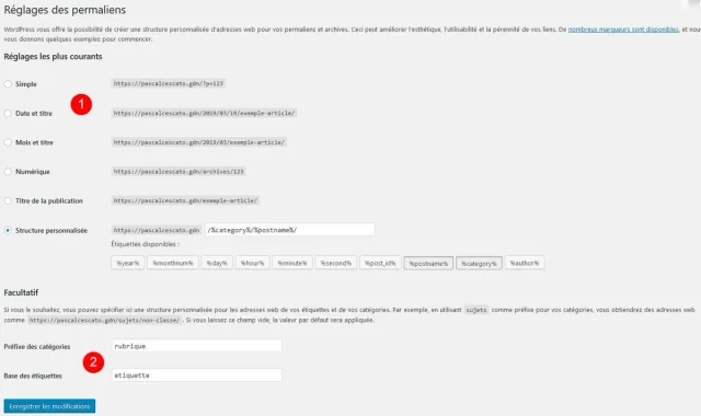 Réglages des permaliens