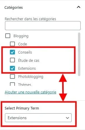 Choix de la catégorie principale