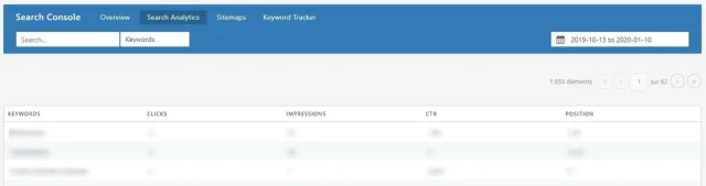 Rank Math - mots clés de la Search Console