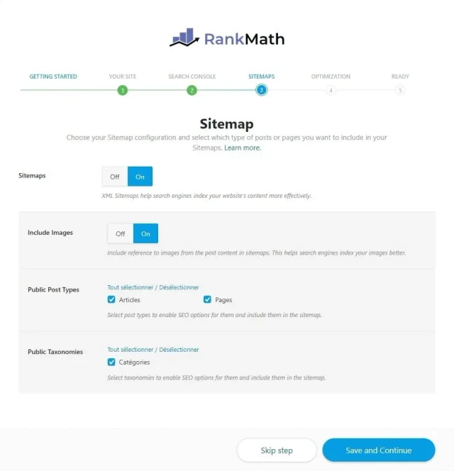 Rank Math - Réglage de la sitemap