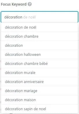 Suggestions de mots clés