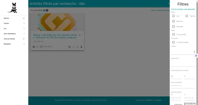 recherche et filtres - wallabag