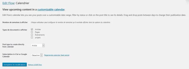 Réglage du module Calendrier - Edit Flow