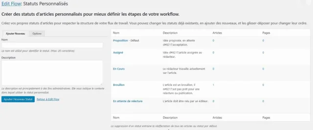 Réglage des statuts - Edit Flow
