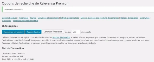 Relevanssi - après indexation
