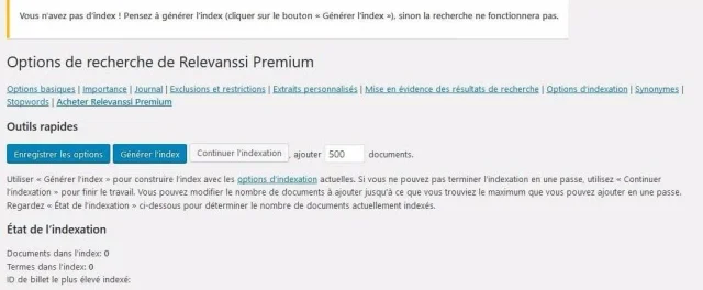 Relevanssi - avant indexation