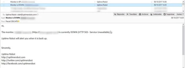 Alerte Uptime Monitor (down)