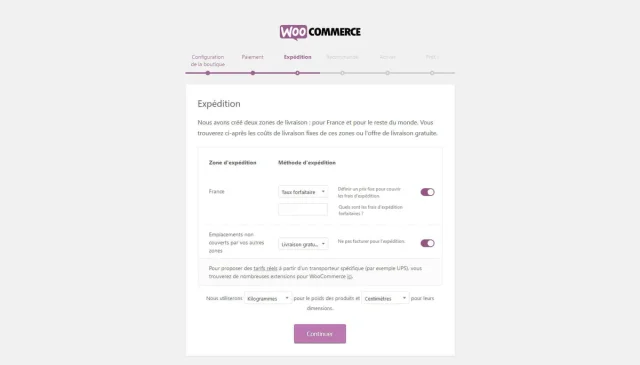 Configuration des tarifs d'expédition