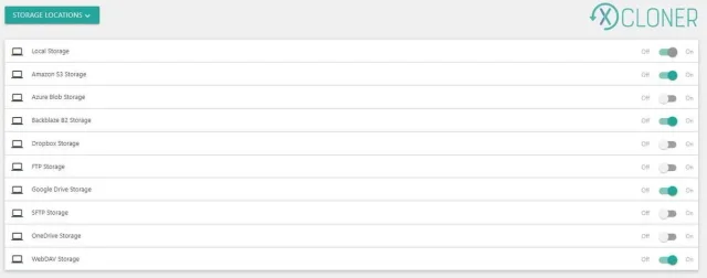 Espaces de stockage des backups
