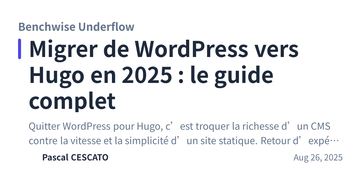 Share preview for Migrer de WordPress vers Hugo en 2025 : le guide complet